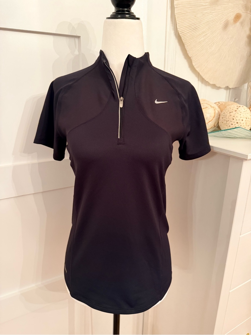 Nike Women's Black Short-Sleeve Zip Polo Performance Top